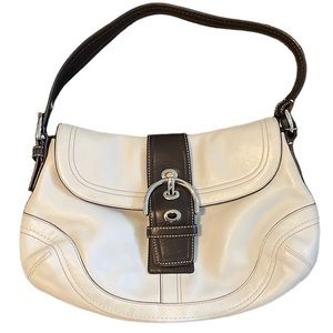 Coach - Hampton Soho Satchel Purse Cream Saddle Leather F10192 Magnetic Buckle